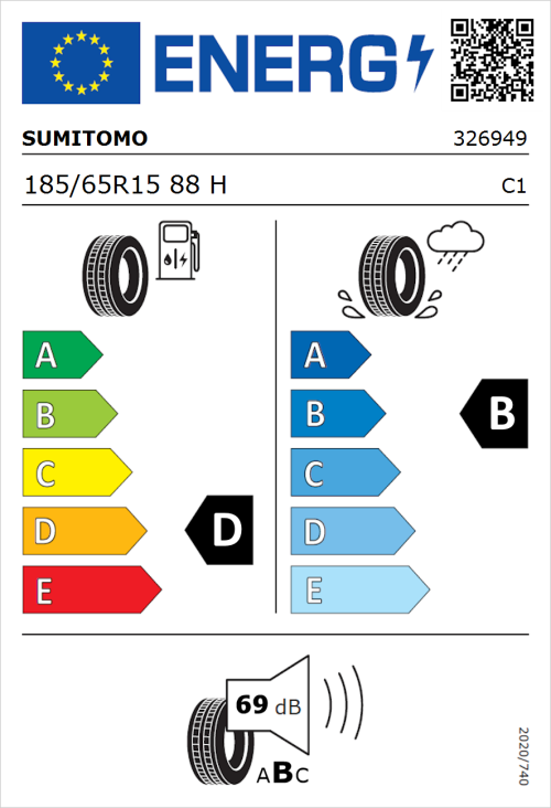 Tyre Label for Sumitomo BC100 185/65R15 88H